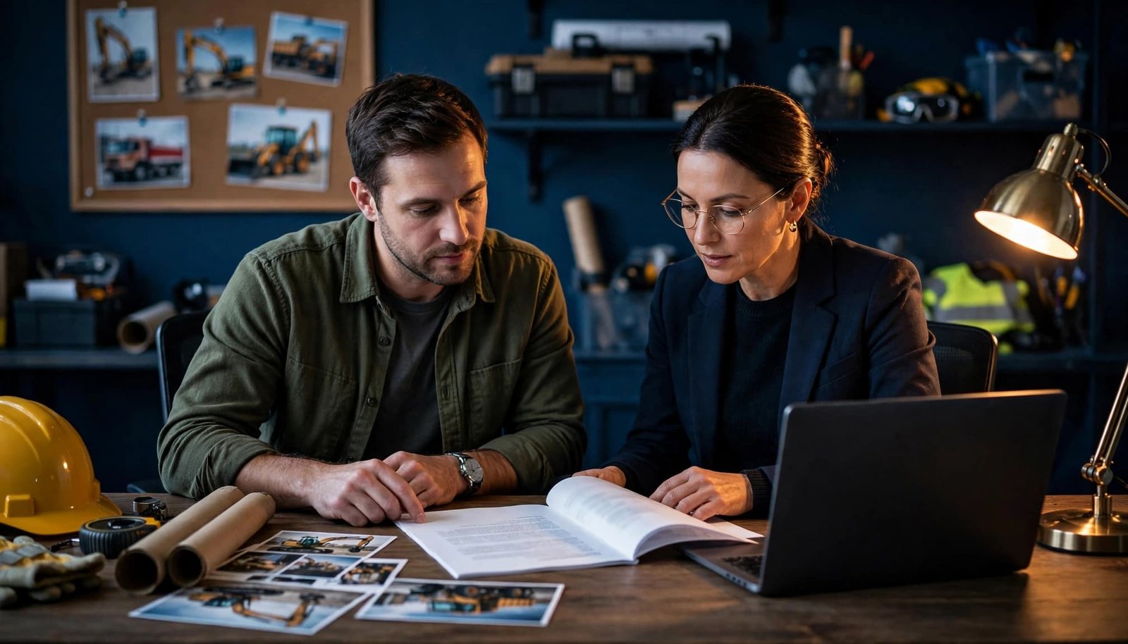 A business owner reviews loan papers with an advisor at a desk.